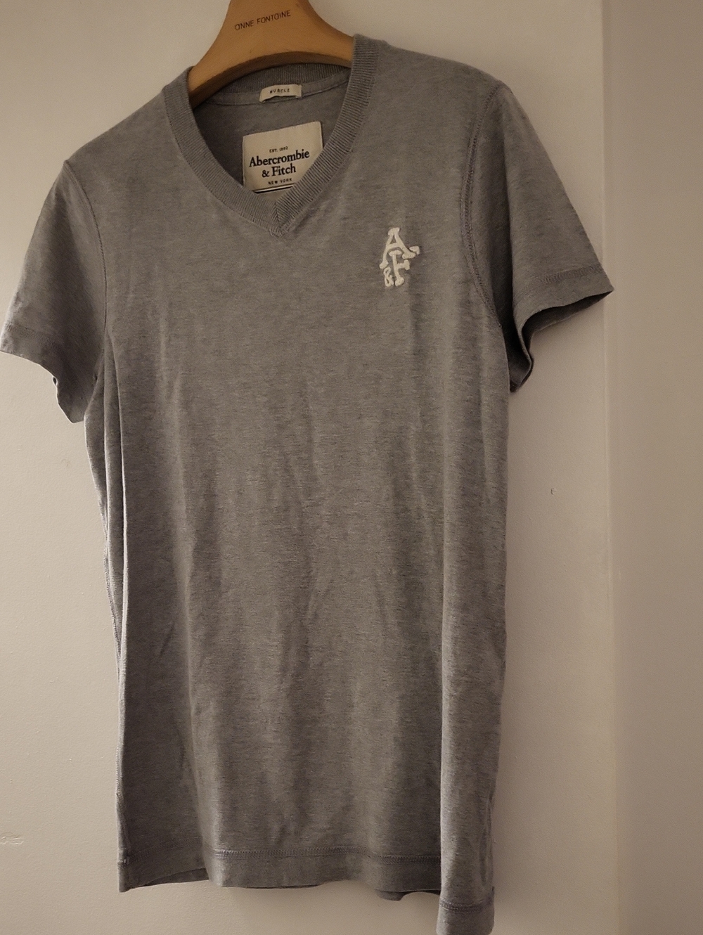 Abercrombie & Fitch Men’s Light Grey V-Neck Logo Tee
